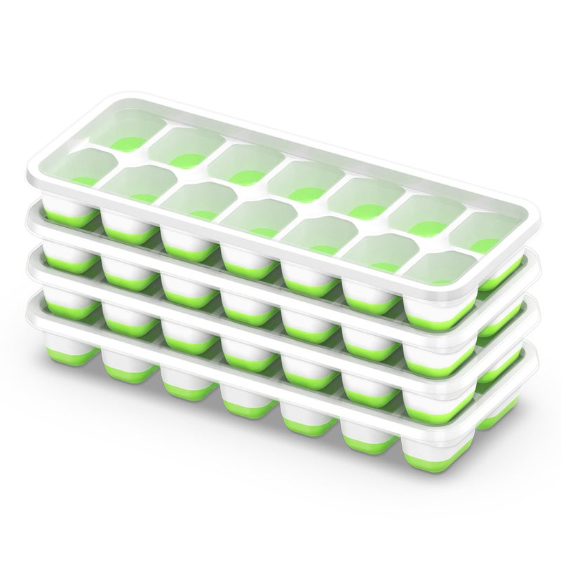 ChefAide Ice Cube Tray with Lid 4 Packs 56 Cubes Durable Stackable Ice Cube Trays for Freezer with Removable Lids EasyRelease Plastic Silicone Ice Tray for Cocktail Coffee