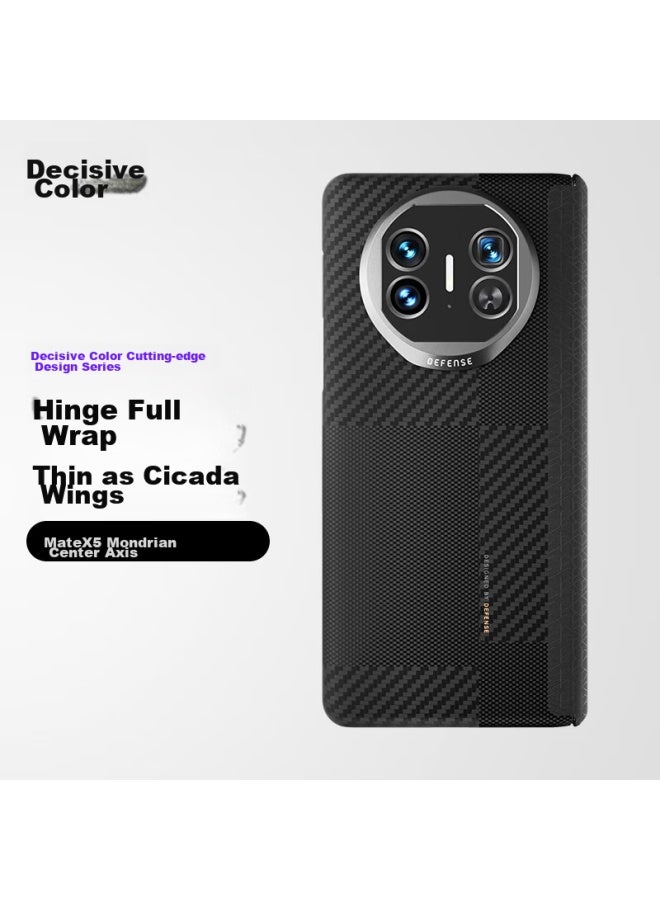 Defense Phone Case For Huawei Mate X5, Kevlar Spliced Aramid Fiber X5 Business Luxury Protective Case For Men, Magnetic Hinge Full Protection Leather Case - Image 1