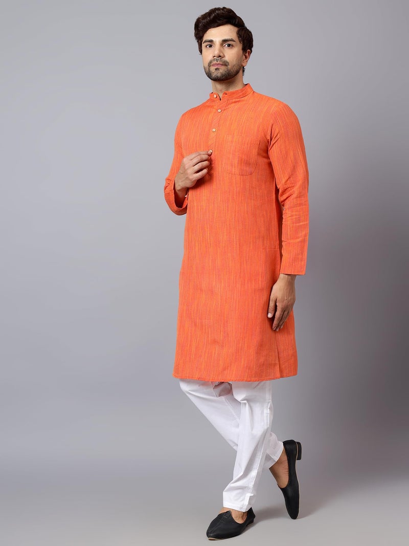 LATEST CHIKAN Men's Cotton Regular Fit Long Kurta Full Sleeves - Casual Ethnic Wear,38 Orange - Image 4