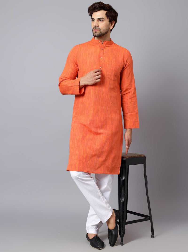 LATEST CHIKAN Men's Cotton Regular Fit Long Kurta Full Sleeves - Casual Ethnic Wear,38 Orange - Image 2