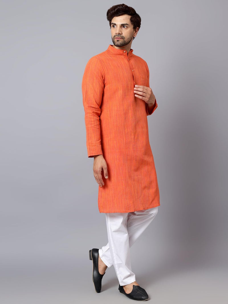 LATEST CHIKAN Men's Cotton Regular Fit Long Kurta Full Sleeves - Casual Ethnic Wear,38 Orange - Image 3