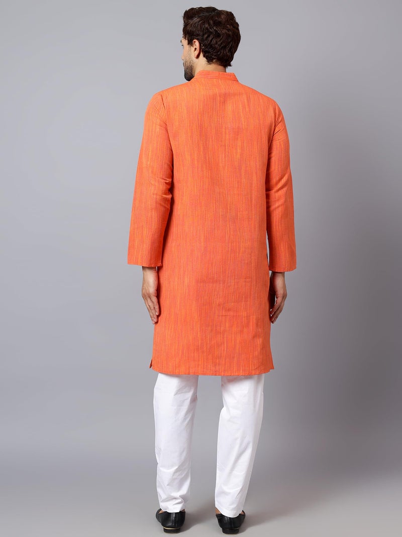LATEST CHIKAN Men's Cotton Regular Fit Long Kurta Full Sleeves - Casual Ethnic Wear,38 Orange - Image 5