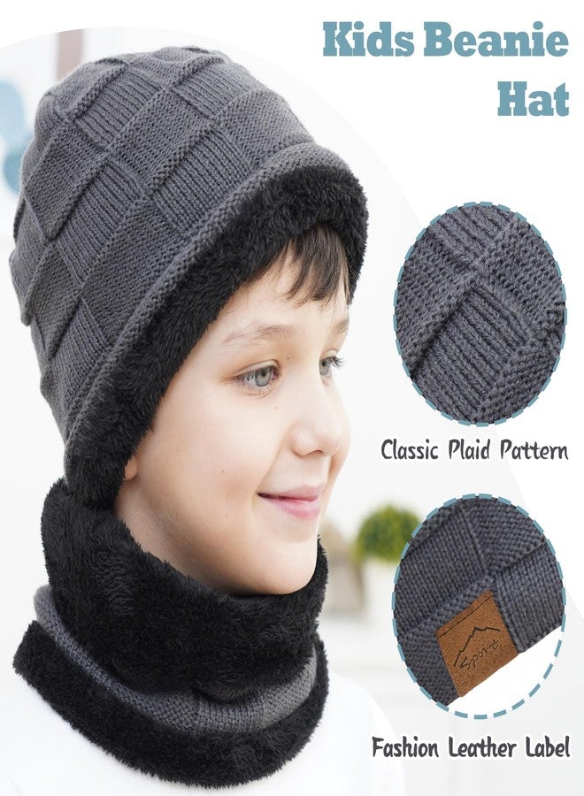 KMOLY 3 Packs Kids Winter Hats Warm Beanie Skull Cap Cozy Fleece Lined for Boys Girls 4-15Y Slouchy Beanie Windproof Knitted Hat (US, Age, 4 Years, 15 Years, 3hat (Black,Grey,Blue)) - Image 2