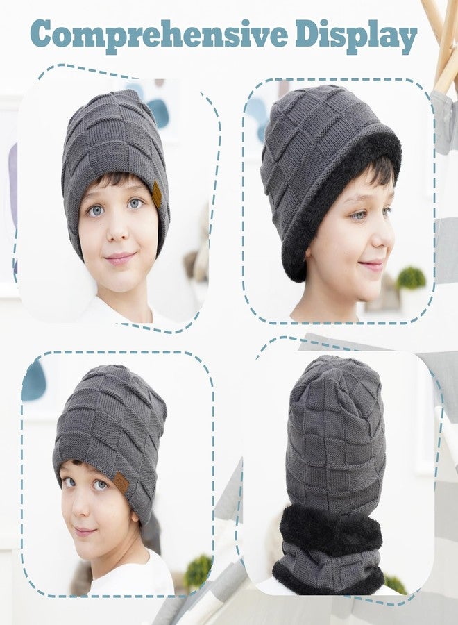 KMOLY 3 Packs Kids Winter Hats Warm Beanie Skull Cap Cozy Fleece Lined for Boys Girls 4-15Y Slouchy Beanie Windproof Knitted Hat (US, Age, 4 Years, 15 Years, 3hat (Black,Grey,Blue)) - Image 4