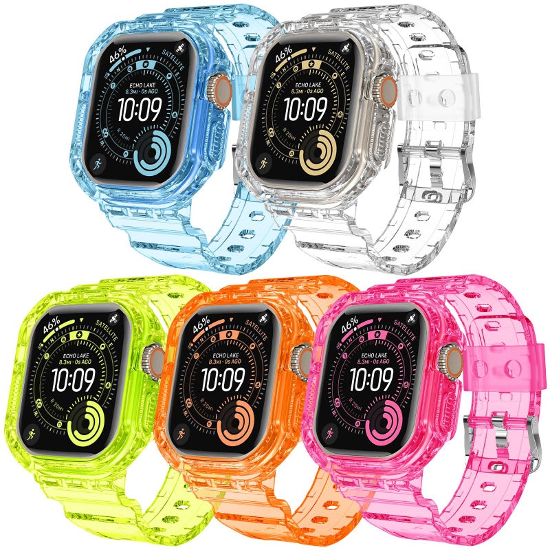 DABAOZA 5 Packs Compatible for Clear Apple Watch Band 49mm, Jelly Crystal Women Men TPU Strap for iWatch Series 11 10 9 8 7 6 SE 5 4 3 2 1 Ultra 3 2 (49, Neon Series) - Image 1