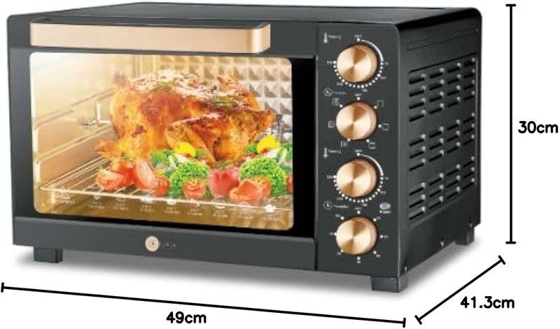 AFRA Electric Oven Toaster, 30L, 1500w Convection Rotisserie & Oven Lamp, 4 Knobs Tray, Rack, Handle, 7-Functions control, Adjustable Thermostat 70 to 250C, AF-3015OTBK, 2-Year Warranty - Image 2