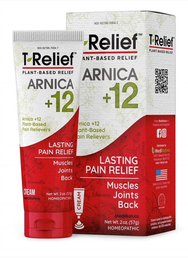 MediNatura - T-Relief Arnica +12 Cream Natural Relieving Actives for Back Pain Joint Soreness Muscle Aches & Stiffness Whole Body Fast-Acting Relief for Women & Men - 2 oz - Image 1