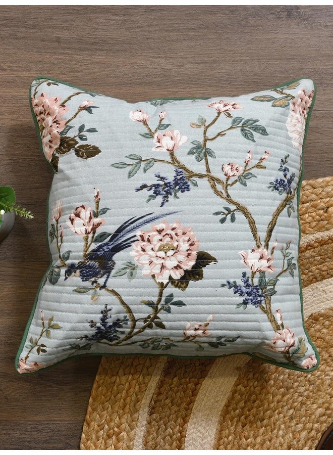 Clasiko Cotton Cushion Covers Set of 2; 16x16 Inches; Light Flowers On Light Blue - Image 4