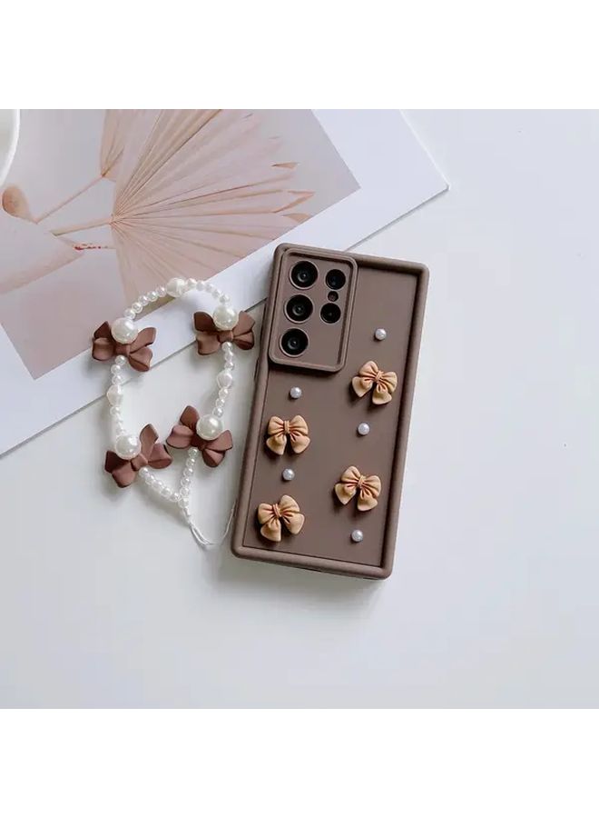 Brown Pearl Bow Bracelet DIY Phone Case For Samsung Galaxy S23 Holiday Birthday Gift - Image 4