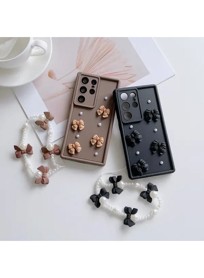 Brown Pearl Bow Bracelet DIY Phone Case For Samsung Galaxy S23 Holiday Birthday Gift - Image 1