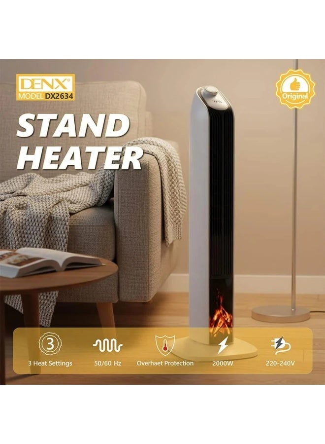 دينكس مدفأة عمودية DENX DX 2634 بلهب ثلاثي الأبعاد و2000 واط و 3 مستويات حرارة DX2634 - Image 1