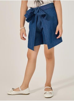 Styli Solid Bow Detail Denim Skort  - Image 1