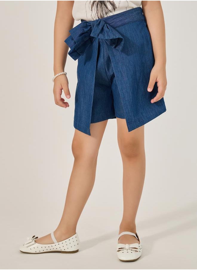 Styli Solid Bow Detail Denim Skort  - Image 1