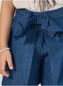 Styli Solid Bow Detail Denim Skort  - Image 3