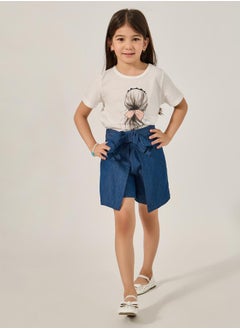 Styli Solid Bow Detail Denim Skort  - Image 2