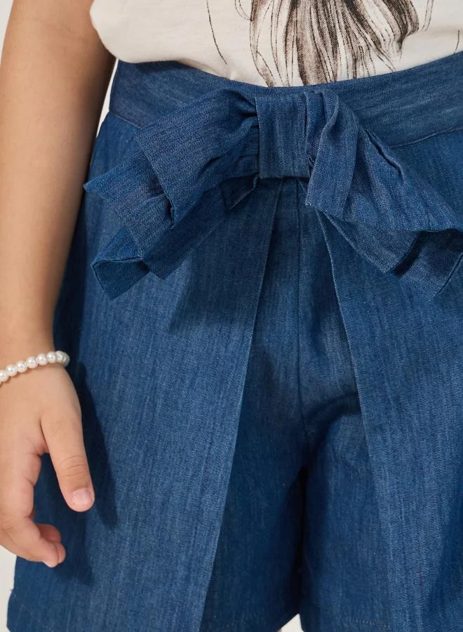 Styli Styli Solid Bow Detail Denim Skort