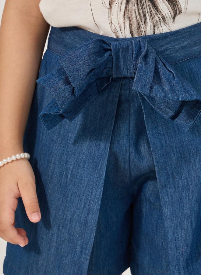 Styli Styli Solid Bow Detail Denim Skort  - Image 3