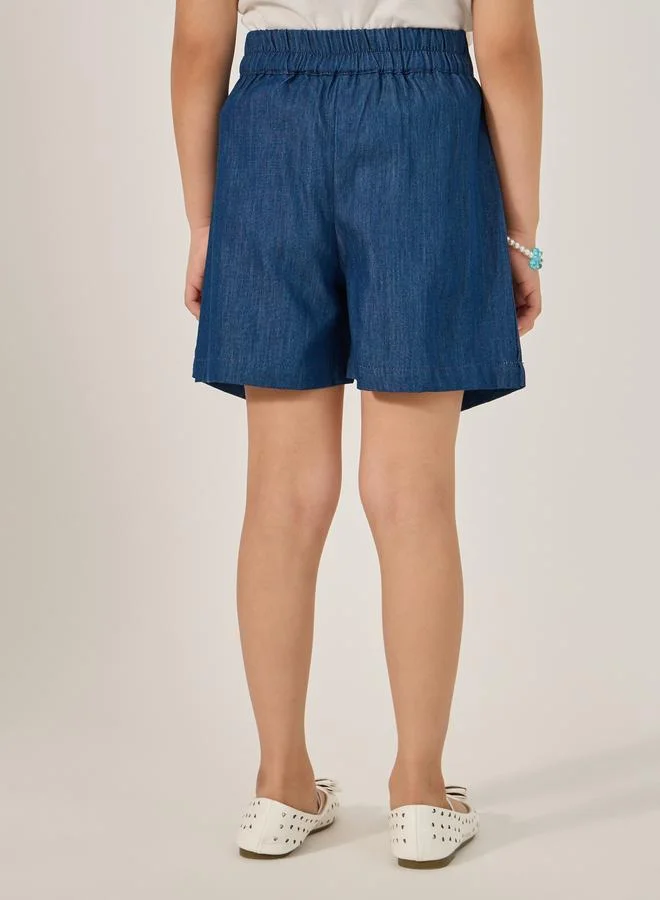 Styli Styli Solid Bow Detail Denim Skort
