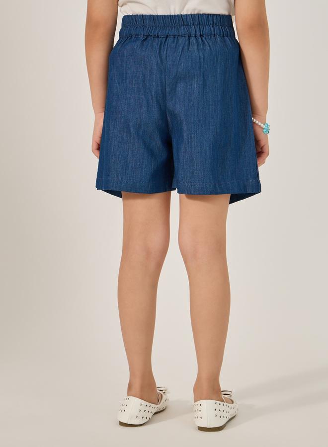Styli Styli Solid Bow Detail Denim Skort  - Image 4