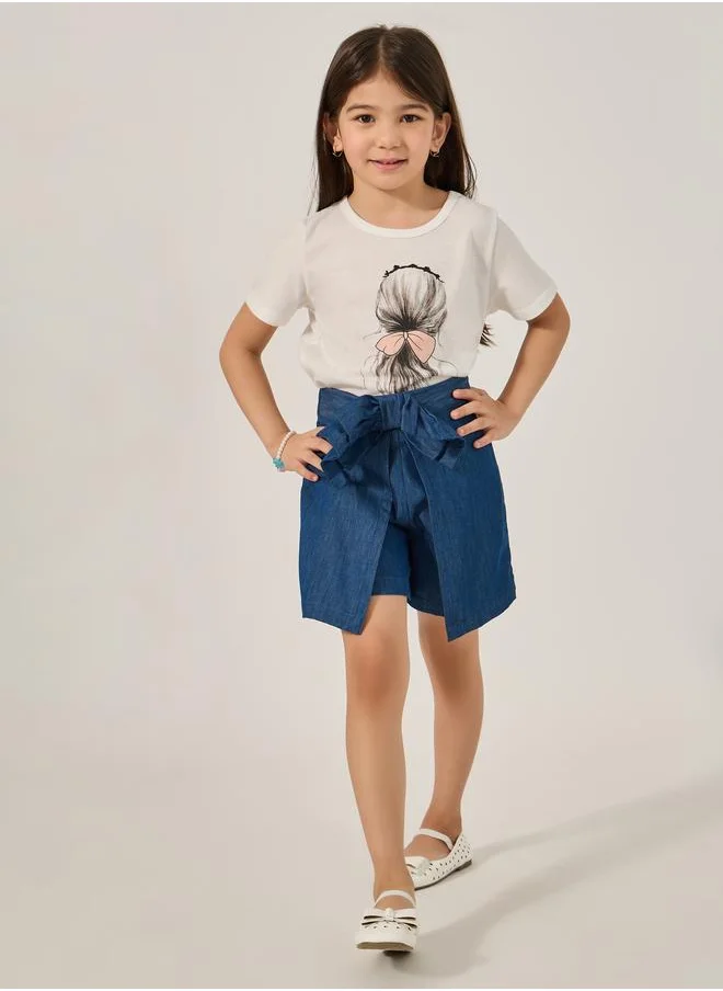 ستايلي Styli Solid Bow Detail Denim Skort