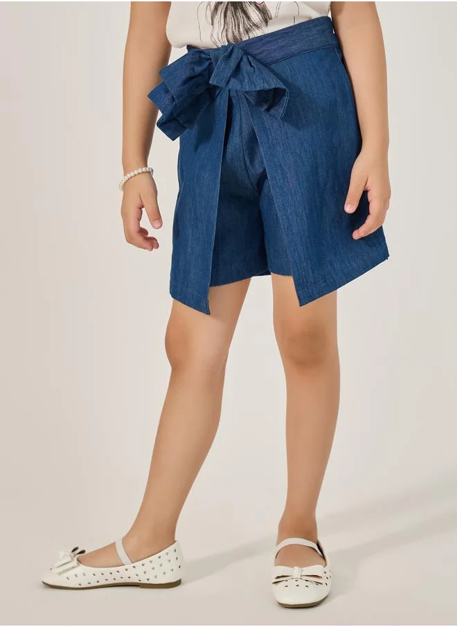 ستايلي Styli Solid Bow Detail Denim Skort