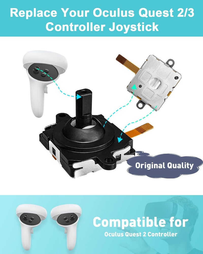 OLCLSS Joystick Replacement Kit for Oculus Quest 2/3 Controller, OLCLSS Repair Accessories for Meta Quest 2/3 Controller, Include 2 Joysticks, T5 Screwdriver, Tweezer, Pry Tool, 4 Thumbstick Grips - Image 2