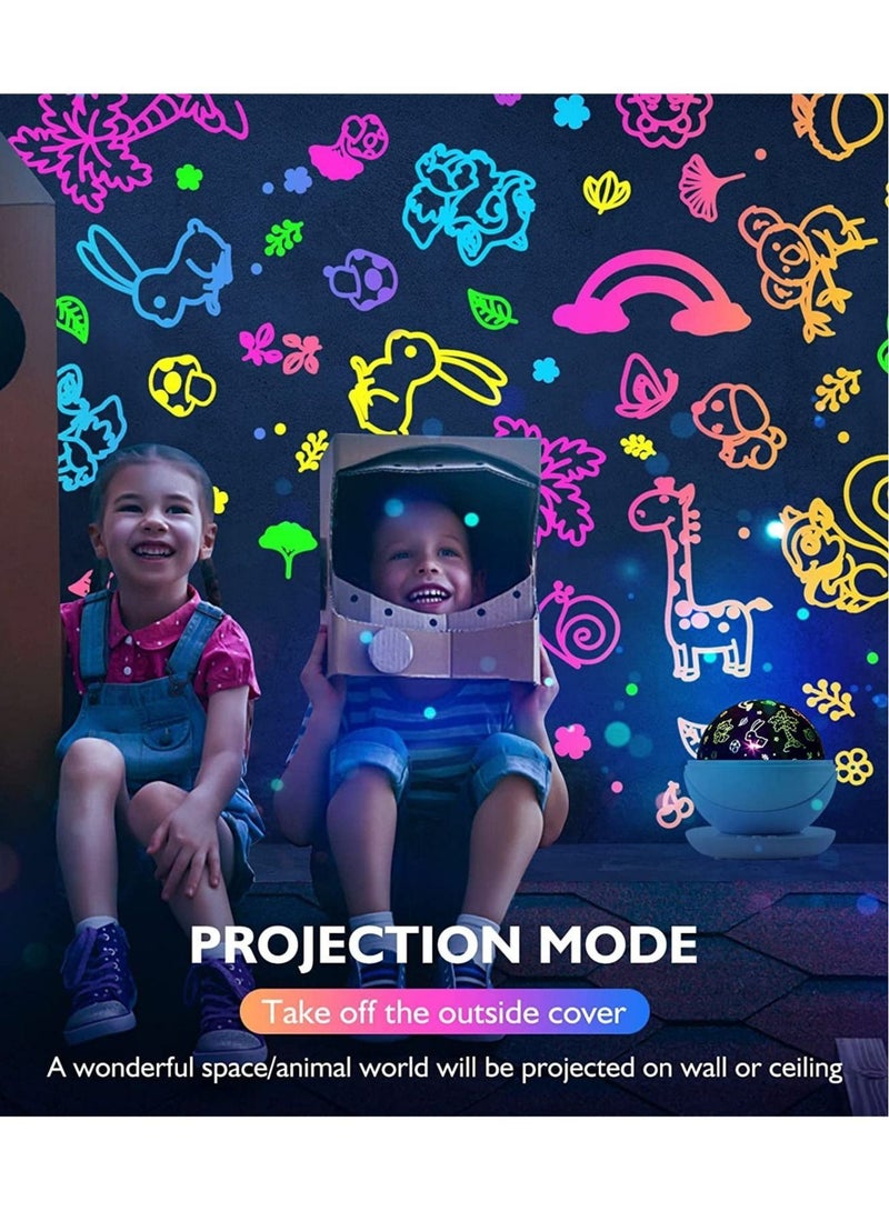 Meiyilan Night Light for Kids,Kids Night Light Space Animal World Star Projector 360° Rotation 4 LED Bulbs 17 Light Color Changing with USB Cable 6H Auto-off Wonderful Gift - Image 2