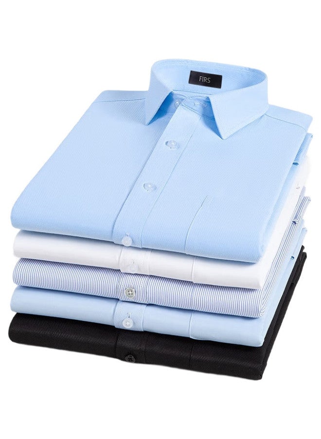 FIRS Long-Sleeve Shirt For Men, Business Formal Wear, Casual Solid Color Wrinkle-Free Dress Shirt, Blue Twill 088, Size 40 - Image 2