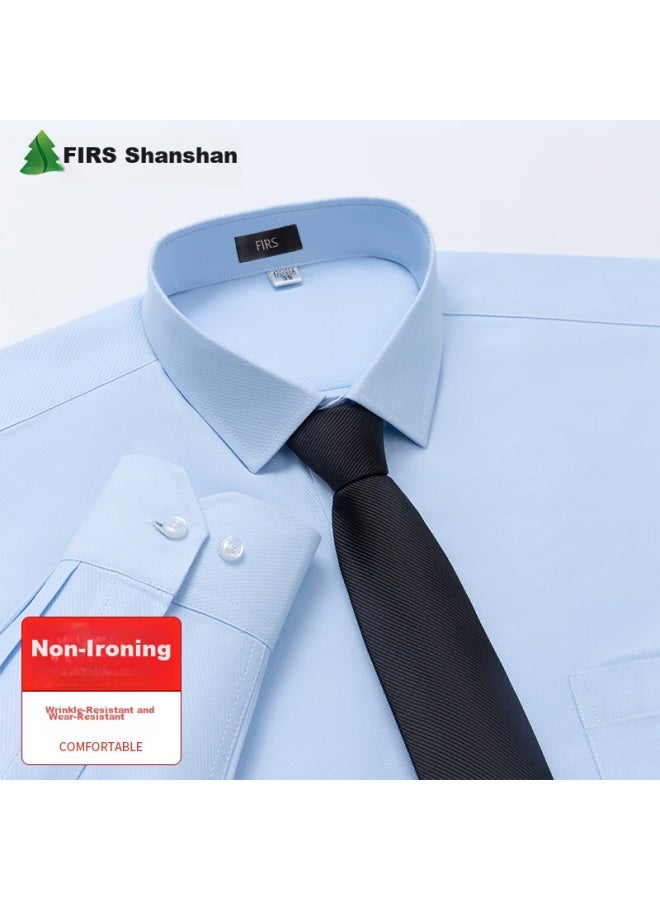 FIRS قميص بأكمام طويلة للرجال، ملابس رسمية للأعمال، قميص سهرة بلون موحد مقاوم للتجاعيد، قماش تويل أزرق 088، مقاس 40 - Image 5
