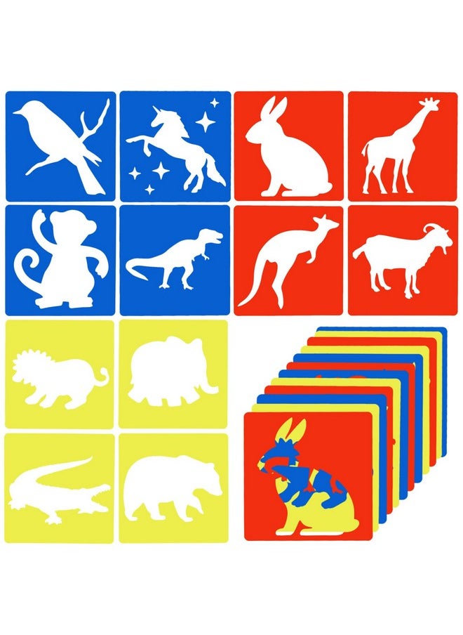 Prasacco 12 Pcs Stencils For Kids Animal Stencils Set 8 X 8 Inches Large Stencils For Kids Ages 48 Dinosaur Giraffe Kangaroo Monkey Shape Stencils Kit For Painting Drawing  - Image 1