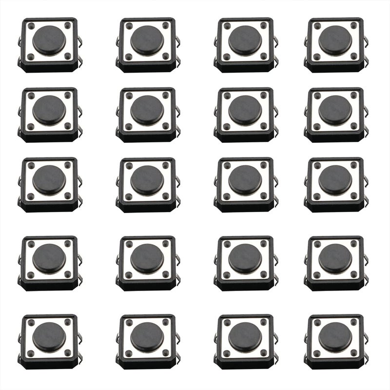 كلاراكو klarako 20 قطعة مفتاح زر لمس لحظي، لوحة 12 × 12 مم × 4.3 مم مفتاح زر ضغط لمس لحظي DIP، أسود - Image 1