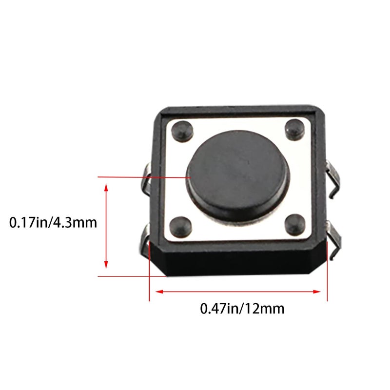 كلاراكو klarako 20 قطعة مفتاح زر لمس لحظي، لوحة 12 × 12 مم × 4.3 مم مفتاح زر ضغط لمس لحظي DIP، أسود - Image 2