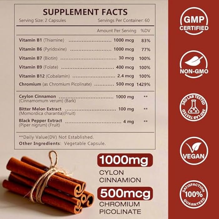 NATURE TARGET Ceylon Cinnamon - Cinnamon Supplements with Chromium, Bitter Melon & B Vitamins - Energy & Digestion Support - Vegan, 120 Capsules - Image 2