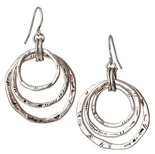 SPUNKYsoul 3 Circle Boho Earrings - Handmade, Lightweight 2-Inch Bohemian Dangle Earrings for Women - Trendy, Vintage, Unique Jewelry - Ideal for Weddings & Gifting (All Silver) - Image 1
