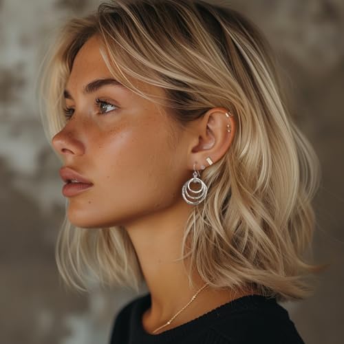 SPUNKYsoul 3 Circle Boho Earrings - Handmade, Lightweight 2-Inch Bohemian Dangle Earrings for Women - Trendy, Vintage, Unique Jewelry - Ideal for Weddings & Gifting (All Silver) - Image 2