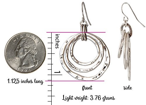 SPUNKYsoul 3 Circle Boho Earrings - Handmade, Lightweight 2-Inch Bohemian Dangle Earrings for Women - Trendy, Vintage, Unique Jewelry - Ideal for Weddings & Gifting (All Silver) - Image 3