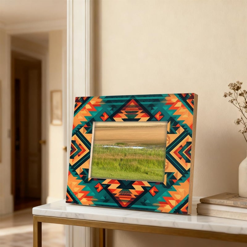 5x7inch Picture Frame Wood Ethnic Aztec Bohemian Retro Photo Frames With Mat Wall And Tabletop Display Wall Hanging Photo Frame For Home DéCor And Family Friends Wedding Gift Ideas - Image 4
