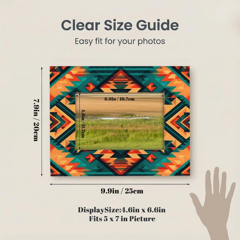 5x7inch Picture Frame Wood Ethnic Aztec Bohemian Retro Photo Frames With Mat Wall And Tabletop Display Wall Hanging Photo Frame For Home DéCor And Family Friends Wedding Gift Ideas - Image 2