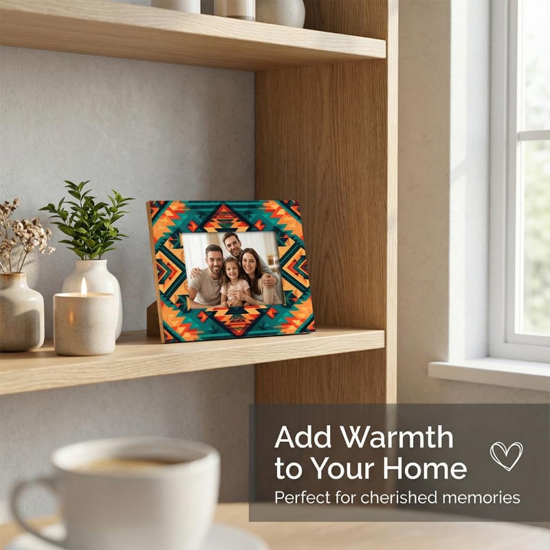 5x7inch Picture Frame Wood Ethnic Aztec Bohemian Retro Photo Frames With Mat Wall And Tabletop Display Wall Hanging Photo Frame For Home DéCor And Family Friends Wedding Gift Ideas - Image 5