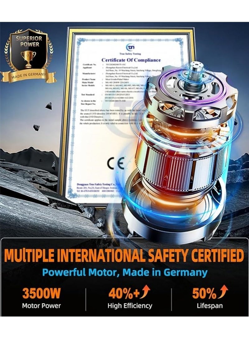 إثارة مفرمة لحم، حشو سجق، مفرمة لحم كهربائية من EXCITAT بشفرات من الفولاذ المقاوم للصدأ، 3 ألواح طحن، صانع سجق A+B طقم كبة للاستخدام في المطبخ المنزلي والتجاري، مطحنة طعام، أجهزة مطبخ، لون فضي - Image 2