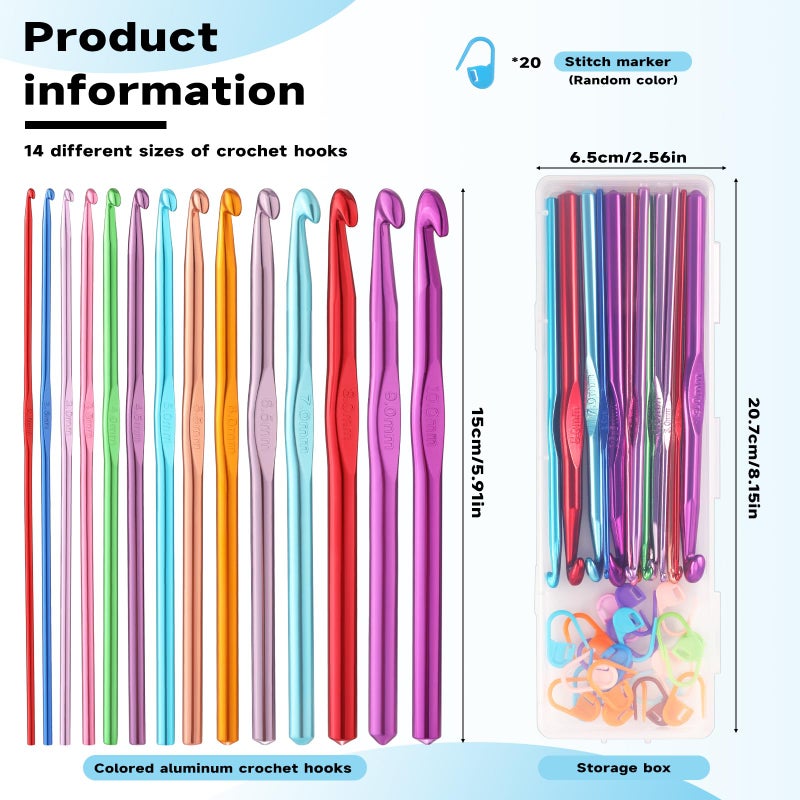 Mayboos 35 Pcs Crochet Hooks Set, Coloured Aluminum Ergonomic Handle Crochet Knitting Needles Craft Yarn for Beginners and Experienced Crochet Hook - Image 2