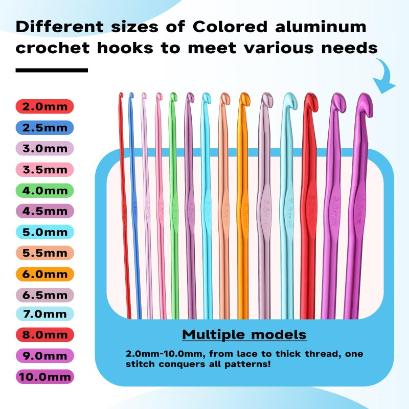 Mayboos 35 Pcs Crochet Hooks Set, Coloured Aluminum Ergonomic Handle Crochet Knitting Needles Craft Yarn for Beginners and Experienced Crochet Hook - Image 3