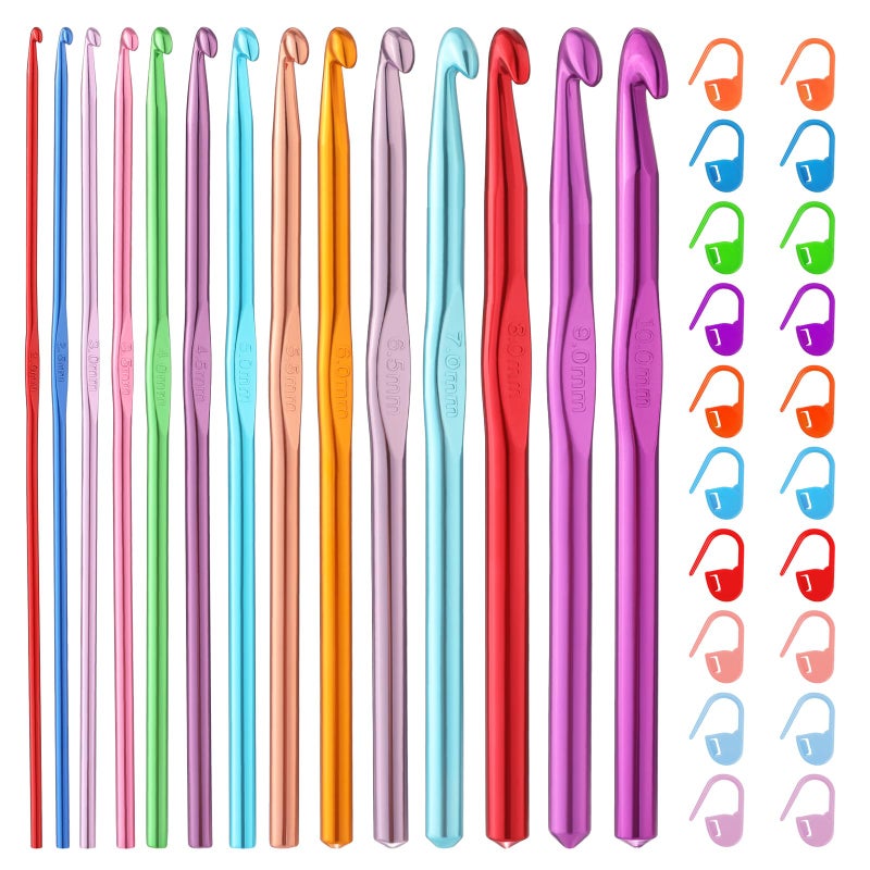 Mayboos 35 Pcs Crochet Hooks Set, Coloured Aluminum Ergonomic Handle Crochet Knitting Needles Craft Yarn for Beginners and Experienced Crochet Hook - Image 1