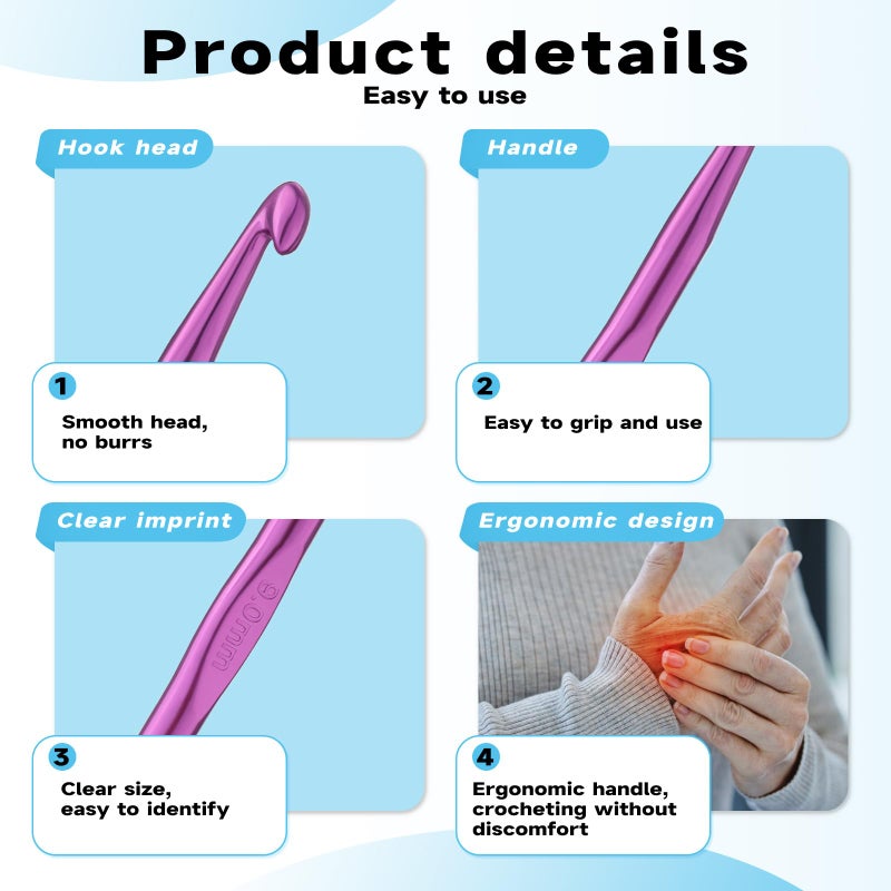 Mayboos 35 Pcs Crochet Hooks Set, Coloured Aluminum Ergonomic Handle Crochet Knitting Needles Craft Yarn for Beginners and Experienced Crochet Hook - Image 4
