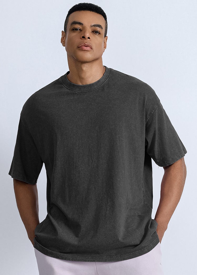 American Retro Washed T-Shirt Men'S 2024 Solid Color T-Shirt Men'S Casual Short-Sleeved T-Shirt Men'S - Image 1