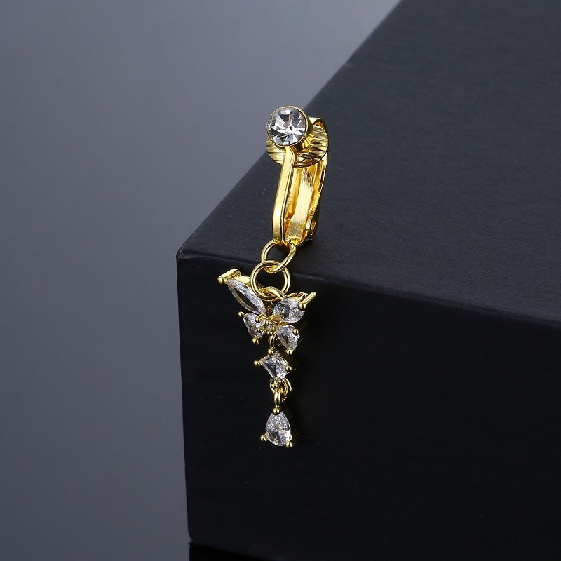 Loquat New Punch-Free Large Zircon erfly Navel Nail Fake Navel Ring Tk Fire Non-Perforated Navel Dance - Image 2