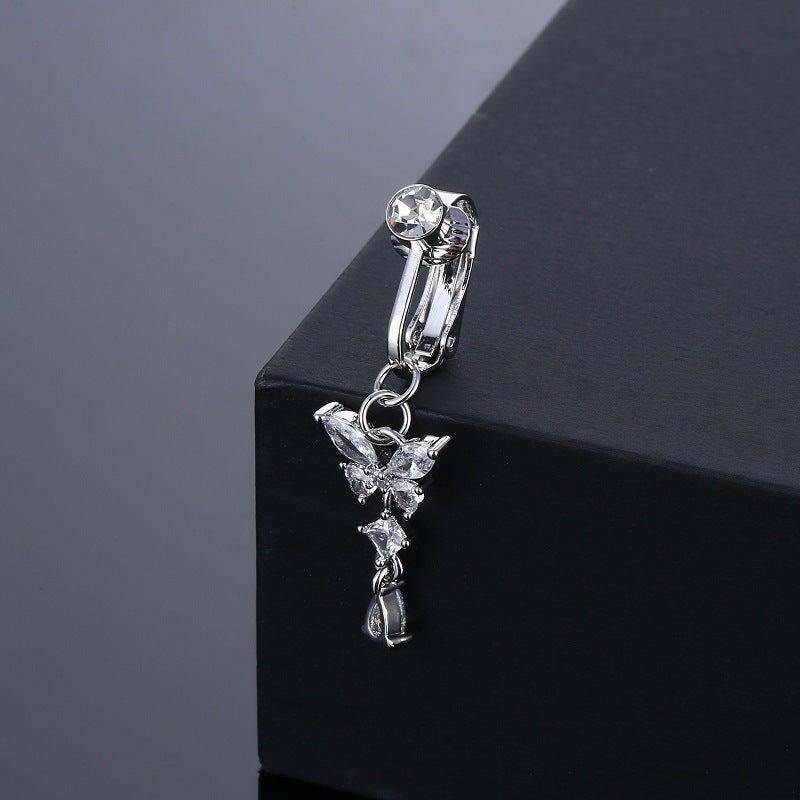 Loquat New Punch-Free Large Zircon erfly Navel Nail Fake Navel Ring Tk Fire Non-Perforated Navel Dance - Image 4