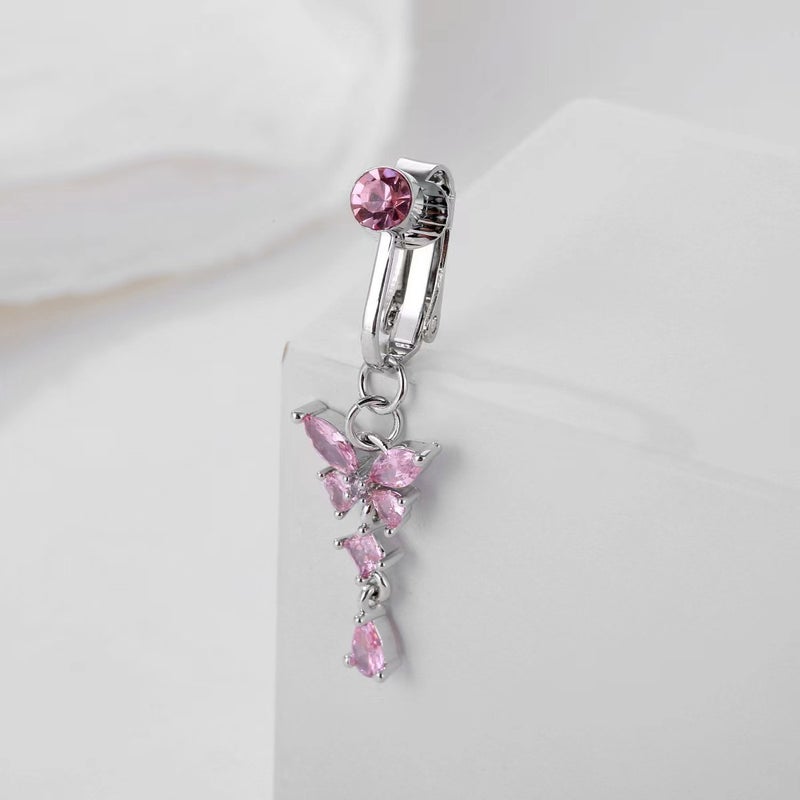 Loquat New Punch-Free Large Zircon erfly Navel Nail Fake Navel Ring Tk Fire Non-Perforated Navel Dance - Image 1
