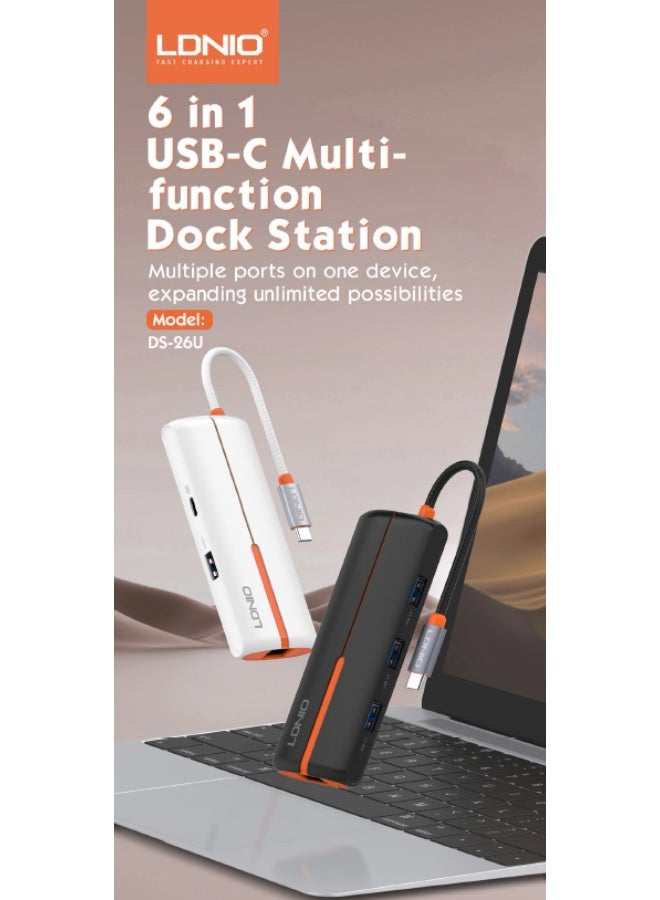 Ldino DS-26U 6-in-1 USB-C Hub with 100W PD Charging and Gigabit Ethernet - Image 1