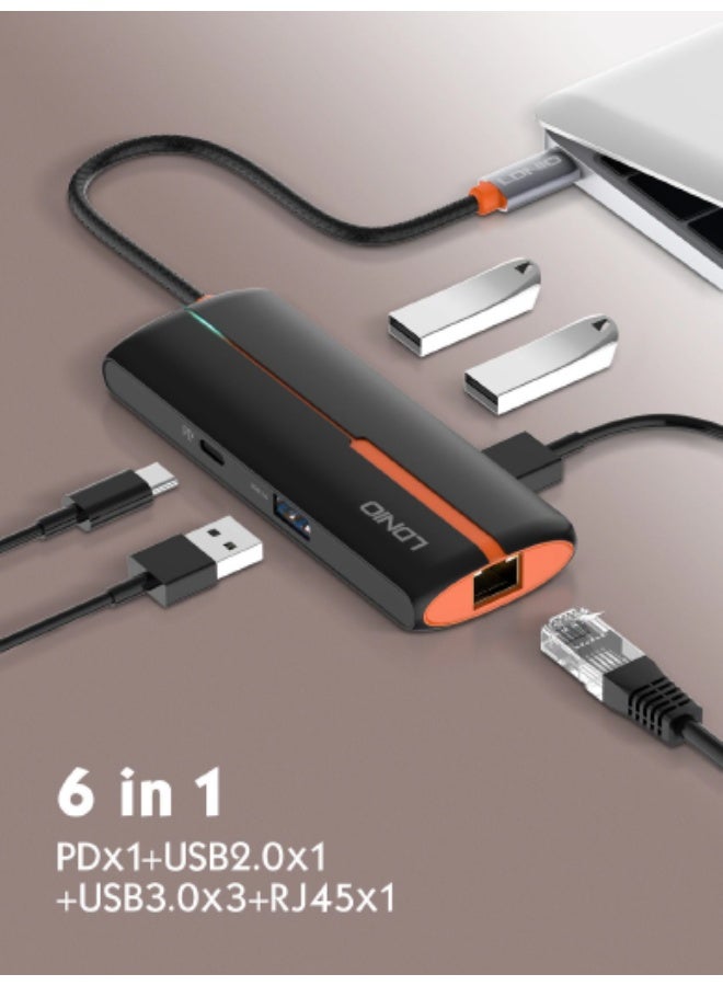 Ldino DS-26U 6-in-1 USB-C Hub with 100W PD Charging and Gigabit Ethernet - Image 4
